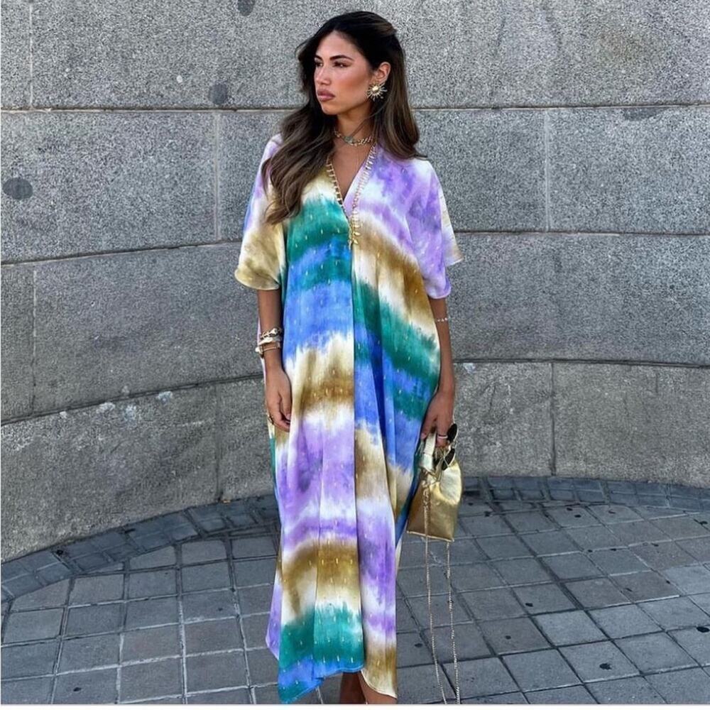 Zara Multi Colored TIE DYE TUNIC DRESS Size XL - XXL - Picture 3 of 14